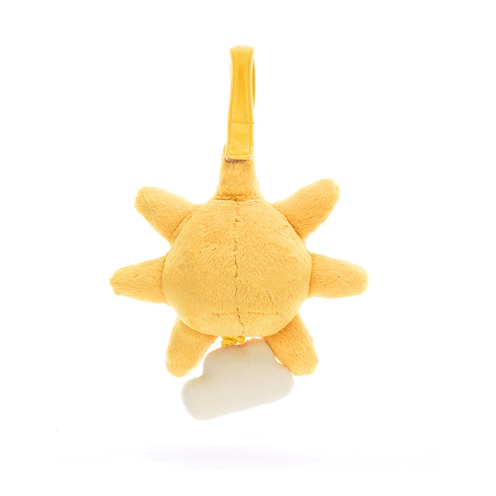 Jellycat Amuseables Sun musical pull toy with a cheerful sun face and soft fabric, designed for young children.