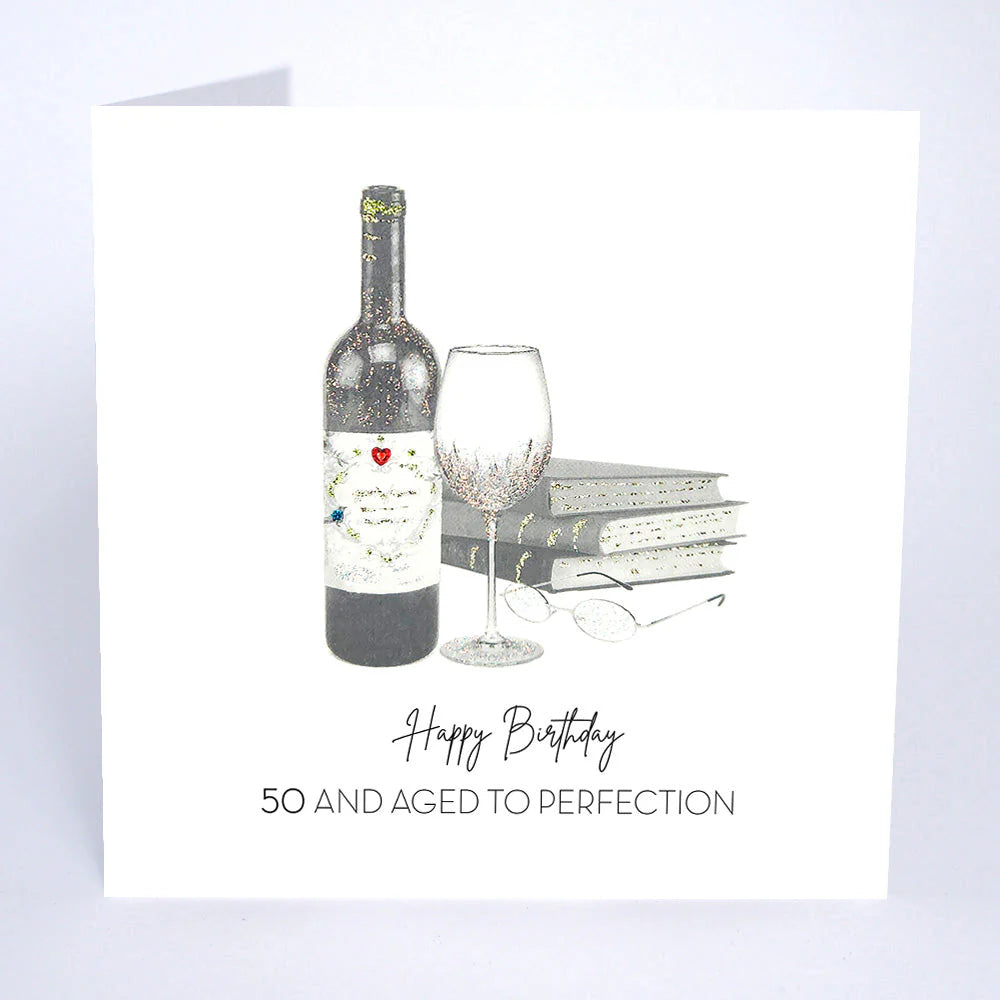 Aged To Perfection greeting card by Five Dollar Shake featuring elegant gold and black design for special celebrations.