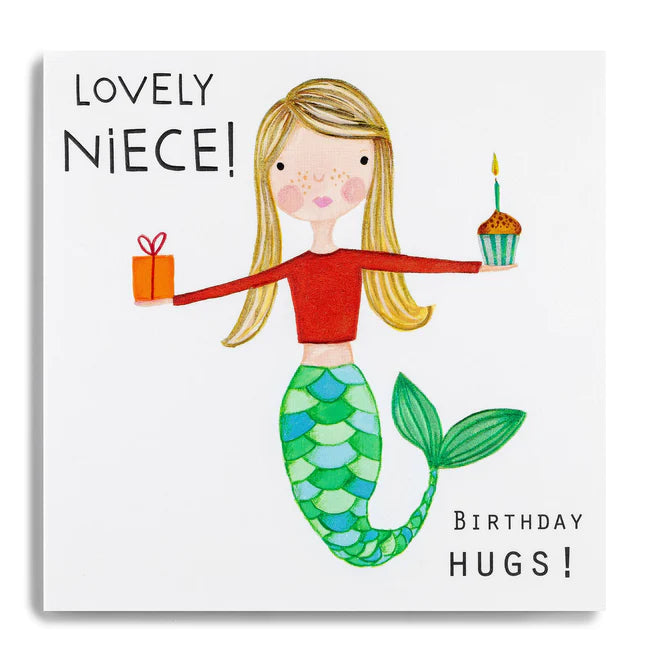 Janie Wilson Niece Birthday Card from Cornucopia Worcester with colorful floral and playful design on white background.