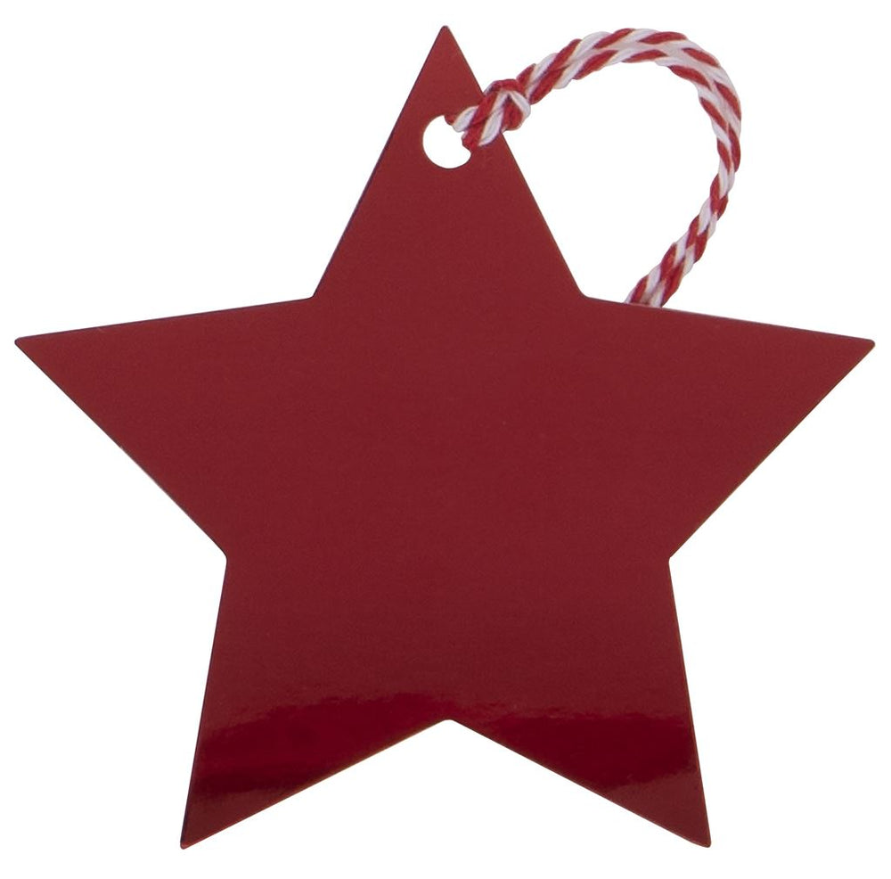 Red star-shaped foil tags from Glick multipack by Cornucopia Home and Gift, displayed on white background.