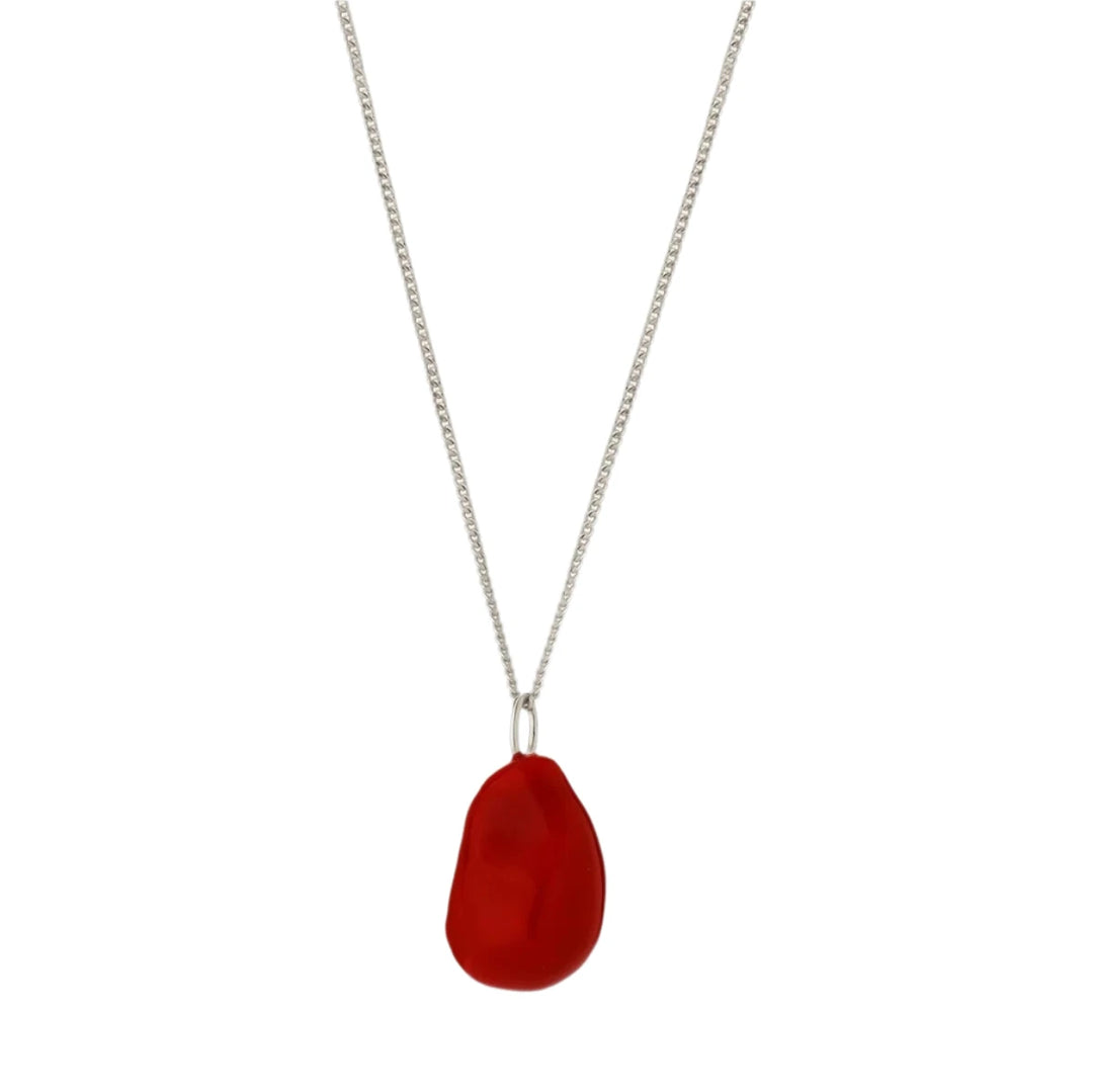 Red enamel Kew Necklace by Tutti & Co featuring a vibrant red enamel pendant on a delicate chain.
