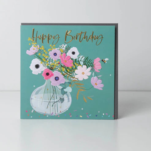 Belly button Happy Birthday vase card by Cornucopia Home and Gift featuring colorful birthday-themed design and cheerful message