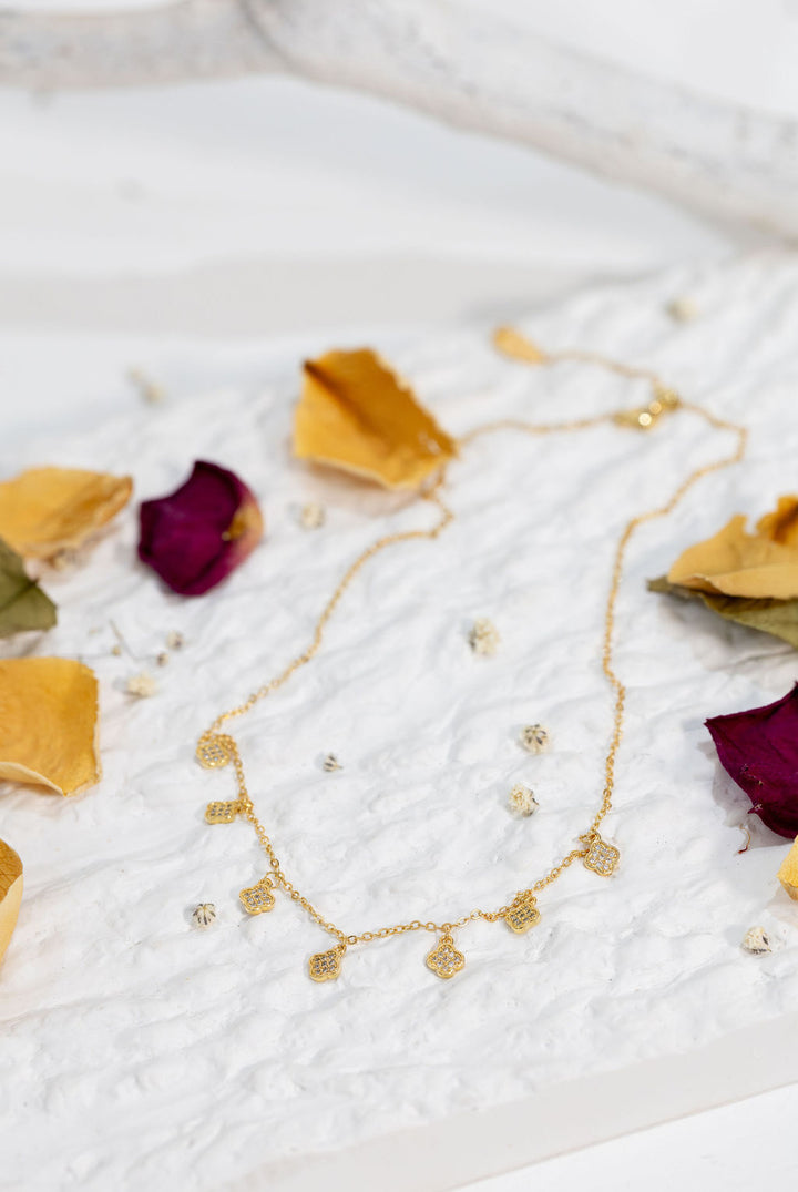 Mini Gold Clover Drop Necklace