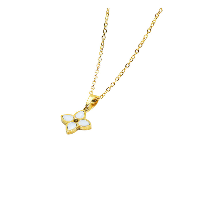 Gold &amp; Pearl Four Leaf Flower Pendant Necklace