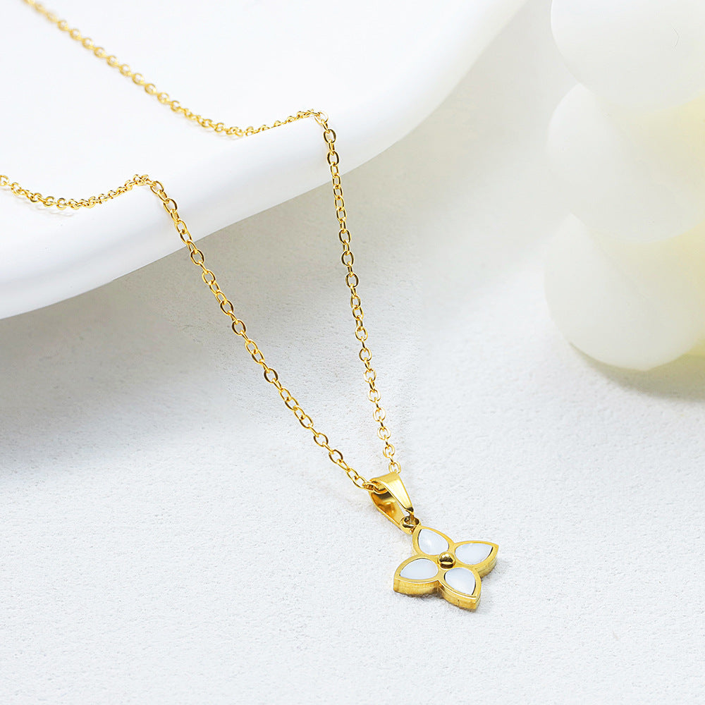Gold &amp; Pearl Four Leaf Flower Pendant Necklace