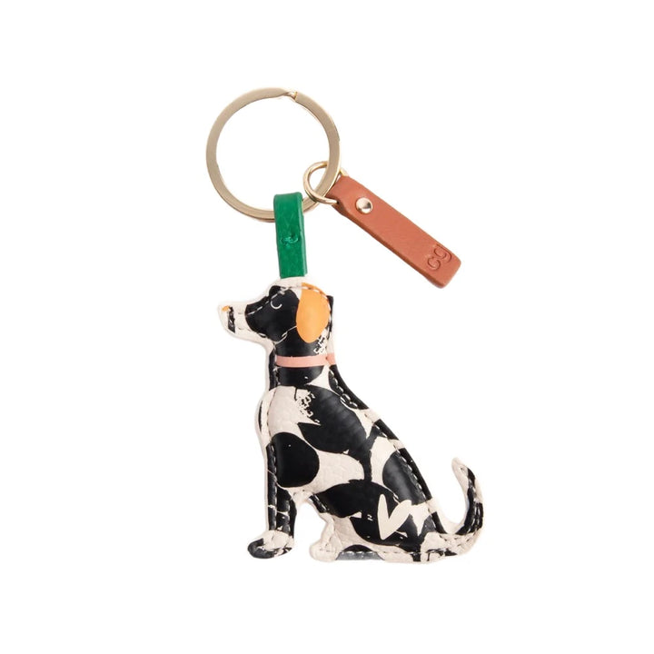 Caroline Gardner Mono Bloom Labrador dog keyring with floral design, featuring a cute Labrador illustration and a silver keyring attachment.