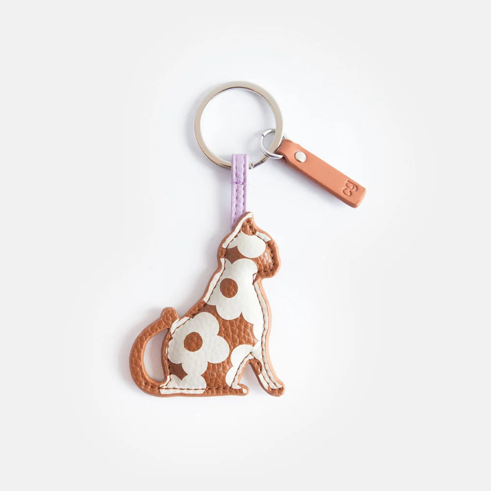 Flower Cat Novelty Keyring - Tan/Cream
