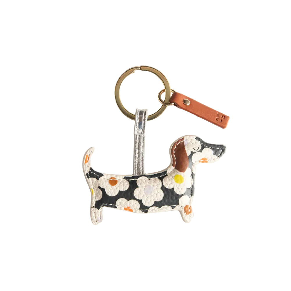 Caroline Gardner multi-flower sausage dog keyring featuring colorful floral design, perfect as a charming gift accessory.