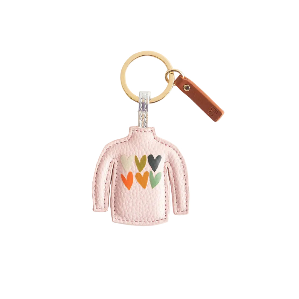 Pink Caroline Gardner cosy jumper keyring with embroidered details, perfect as a gift or decorative accessory.