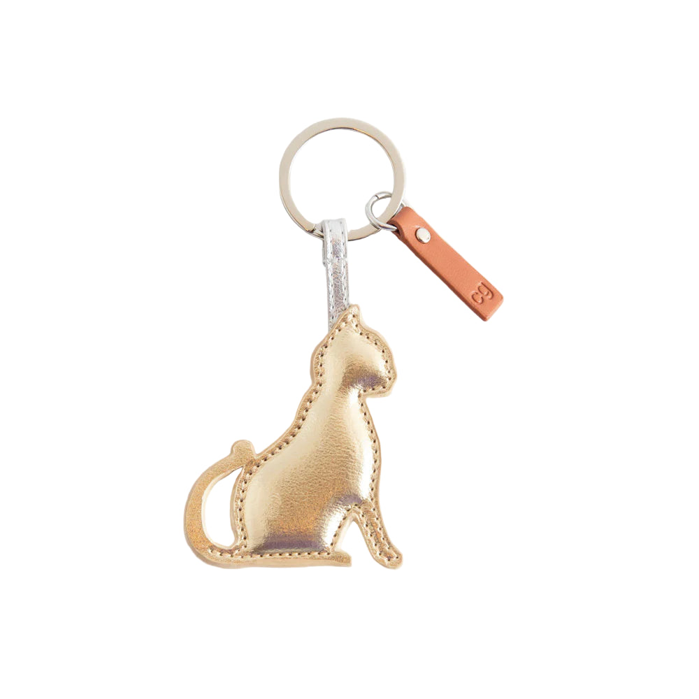 Gold Caroline Gardner cat keyring featuring a charming feline design, perfect as a gift or accessory.