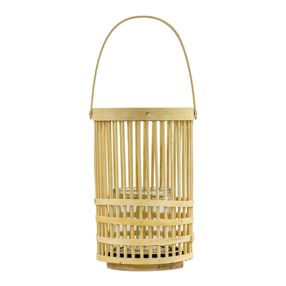 Natural bamboo rattan lantern with intricate woven design, perfect for creating a warm, ambient glow in home decor.