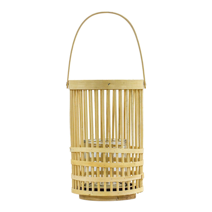 Natural bamboo rattan lantern with intricate woven design, perfect for creating a warm, ambient glow in home decor.