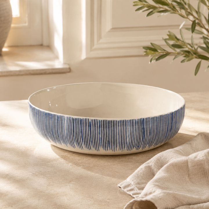 Nkuku Karuma Ceramic Serving Bowl - Blue and White - Large