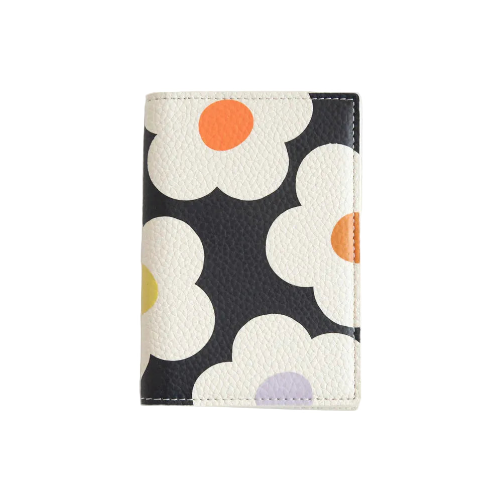 Caroline Gardner multi-flower charcoal passport holder with floral pattern, designed for travel and organized storage.