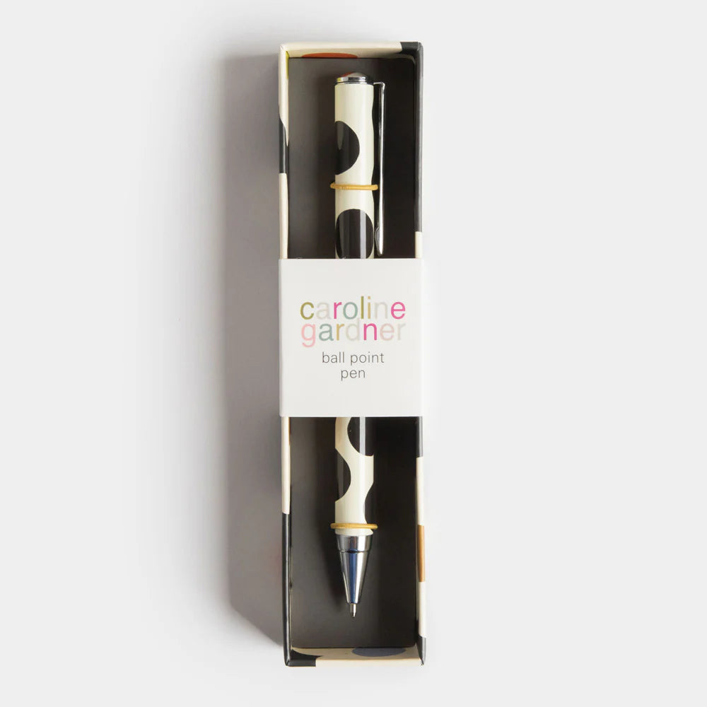 Caroline Gardner large spotted boxed pen featuring a colorful scattered spot design, perfect for gifting or everyday use.