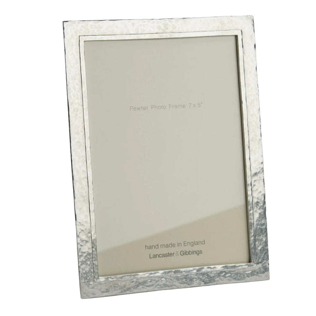 Handmade Thurlestone pewter photo frame by Lancaster and Gibbings, featuring intricate detailing and a polished finish.