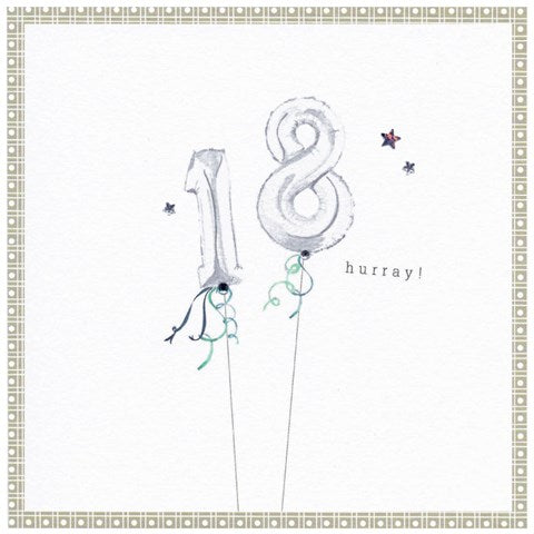 Cinnamon Aitch 18 Hurray birthday card featuring colorful birthday message and decorative design, perfect for celebrating 18th birthdays.