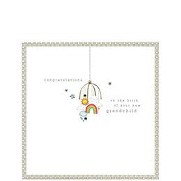 Cinnamon Aitch congratulation card for new grandchild by Cornucopia Home and Gift, featuring colorful floral and playful design.