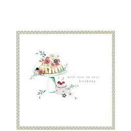Cinnamon Aitch "With Love on Your Birthday" cake topper in white with pink accents, designed for birthday cakes.