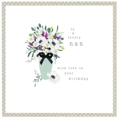Cinnamon Aitch Primrose Hill Lovely Nan birthday card featuring floral design, suitable for celebrating a special grandmother.