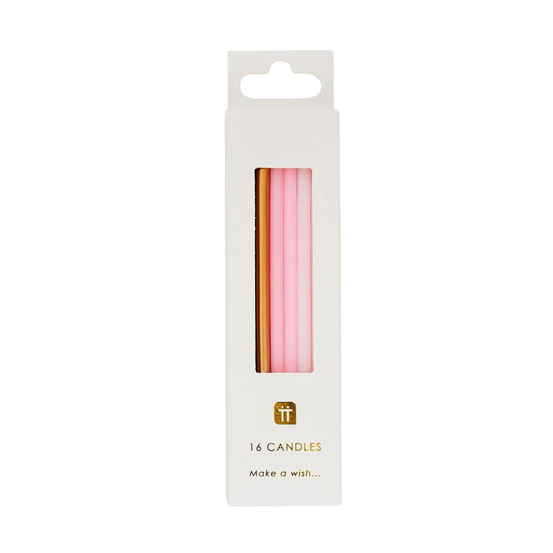 Set of 16 pink candles from Cornucopia Home and Gift by Talking Tables, shown in a close-up image.