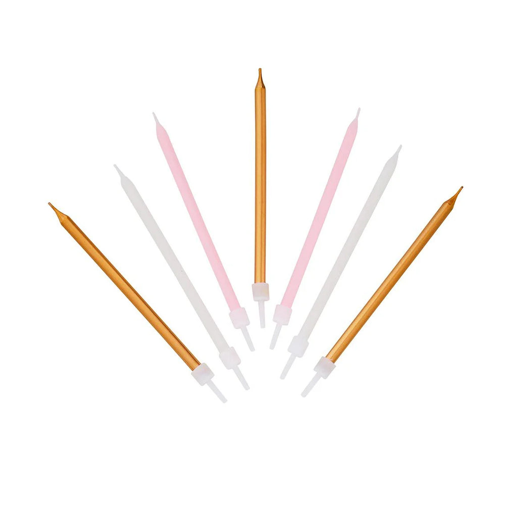 Set of 16 pink candles by Talking Tables, featuring smooth wax surfaces and simple wicks, perfect for home decor or events.