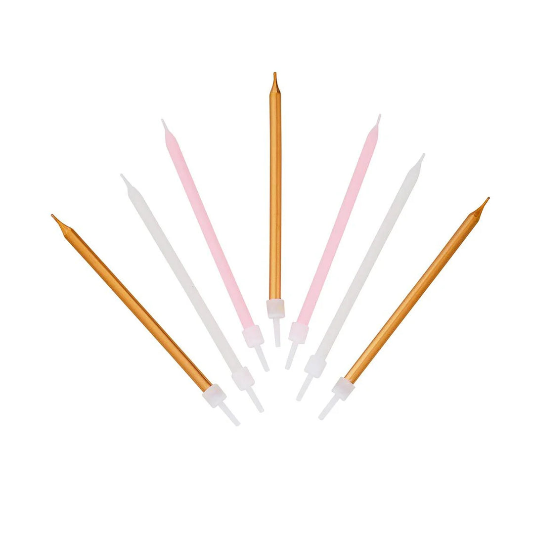 Set of 16 pink candles by Talking Tables, featuring smooth wax surfaces and simple wicks, perfect for home decor or events.