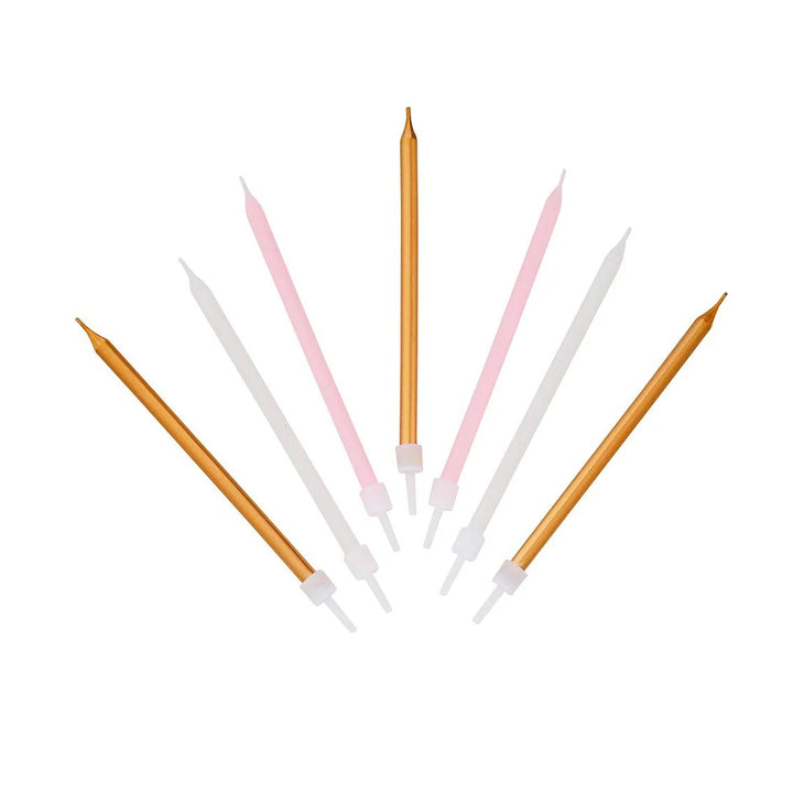 Set of 16 pink candles by Talking Tables, featuring smooth wax surfaces and simple wicks, perfect for home decor or events.