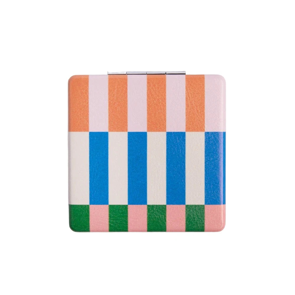 Caroline Gardner multi stripe square pocket mirror with a decorative design and compact size, perfect for on-the-go use.