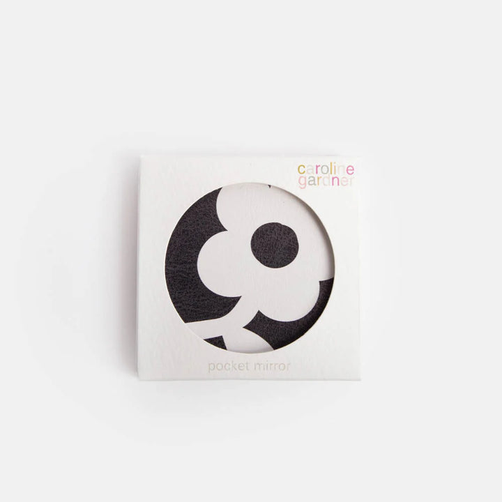 Caroline Gardner charcoal mono flower square pocket mirror with floral design, ideal for gift or everyday use.