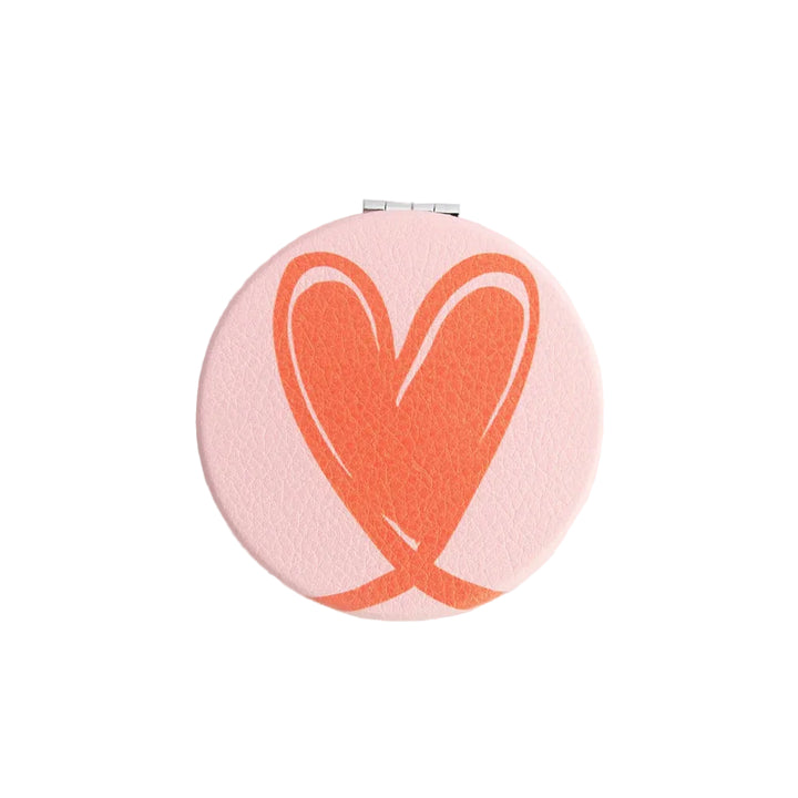 Caroline Gardner Pink/Orange Heart Round Pocket Mirror