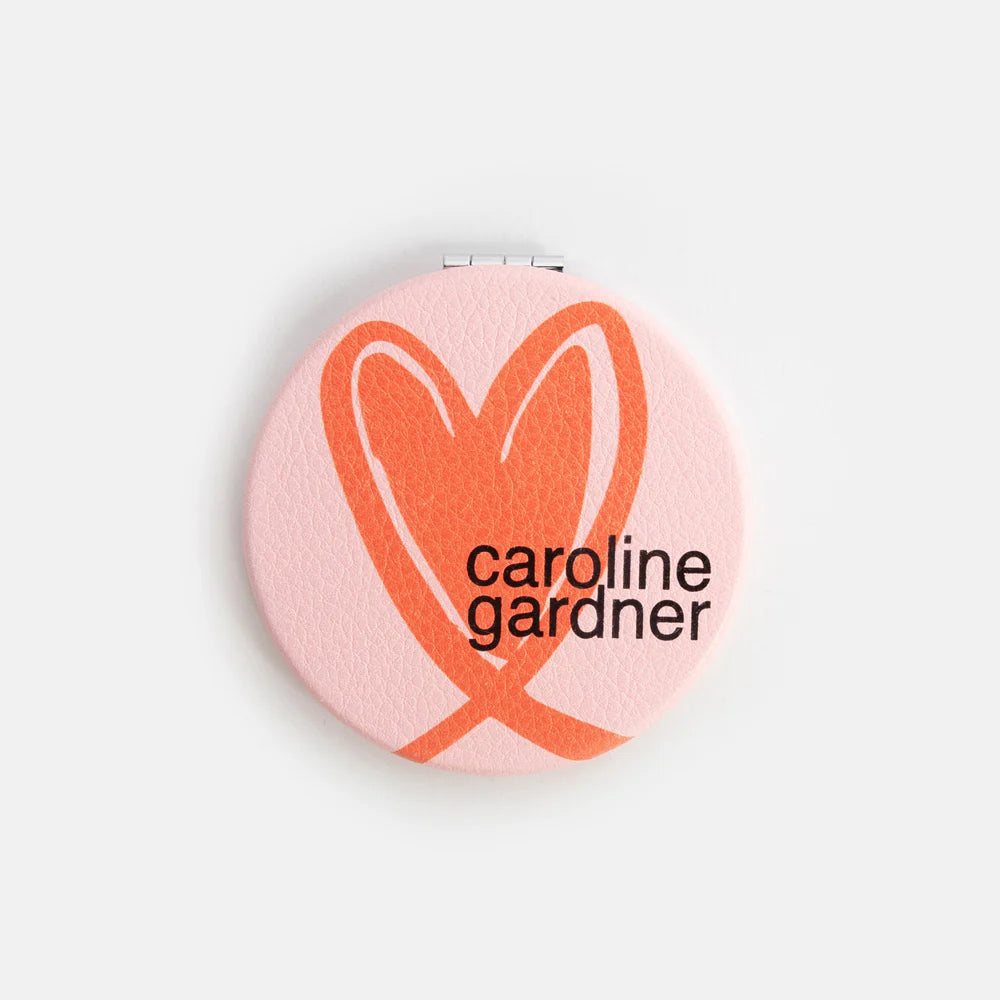 Caroline Gardner Pink/Orange Heart Round Pocket Mirror