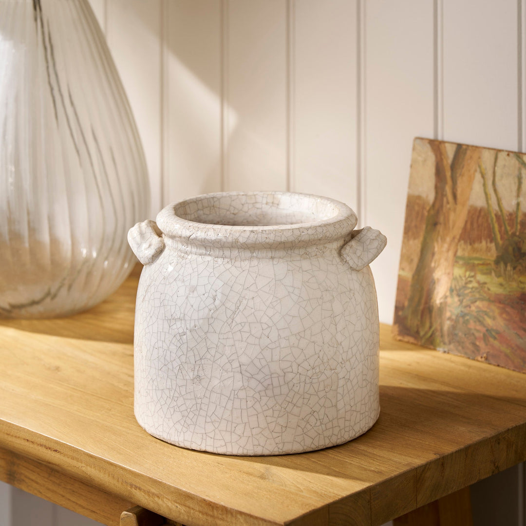 Garden Trading White Ceramic Plant Pot with Handles - Ravello 21cm