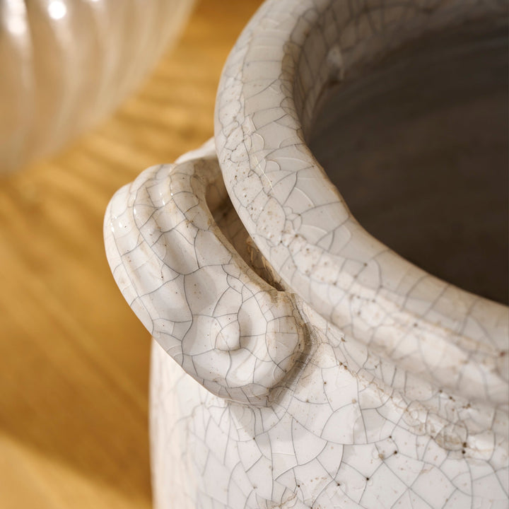 Garden Trading White Ceramic Plant Pot with Handles - Ravello 21cm