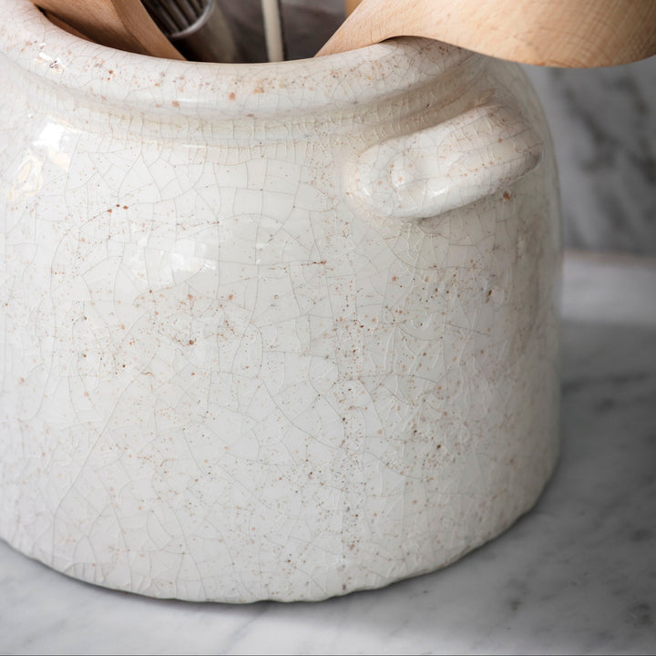 Garden Trading White Ceramic Plant Pot with Handles - Ravello 21cm