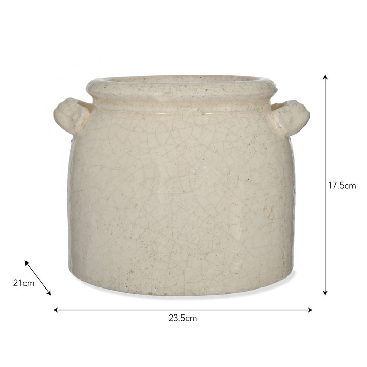 Garden Trading White Ceramic Plant Pot with Handles - Ravello 21cm