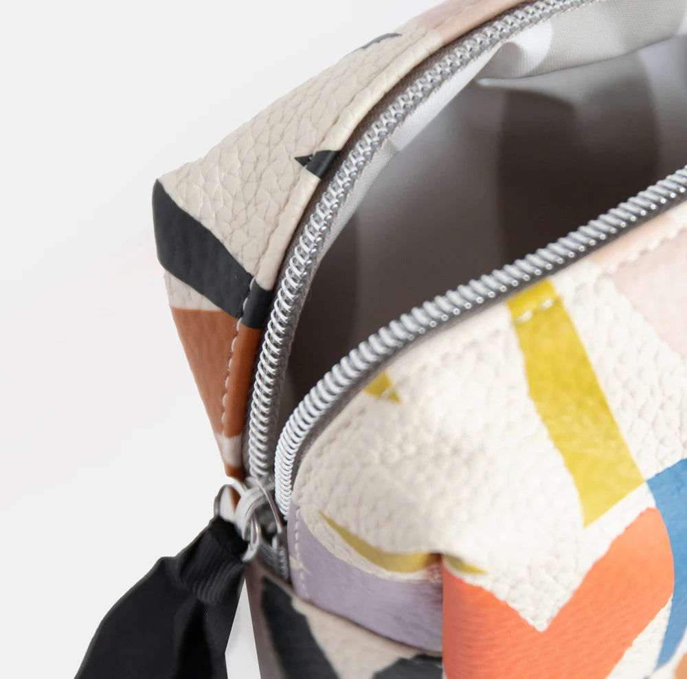 Caroline Gardner Multi Checkmate Heart Mini Cube Cosmetic Bag with colorful checkered pattern and compact design.