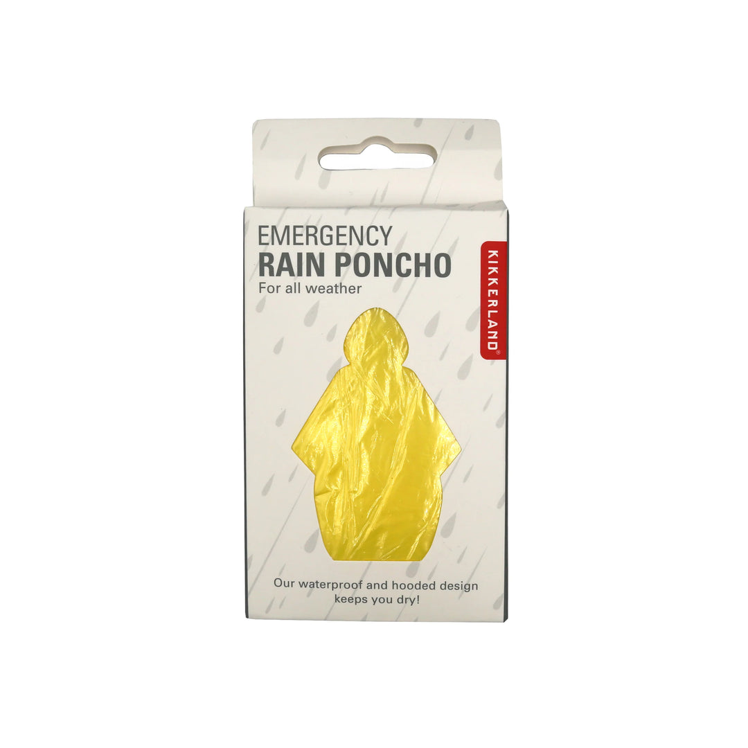 Kikkerland emergency rain poncho in bright yellow, compact and lightweight for weather protection.
