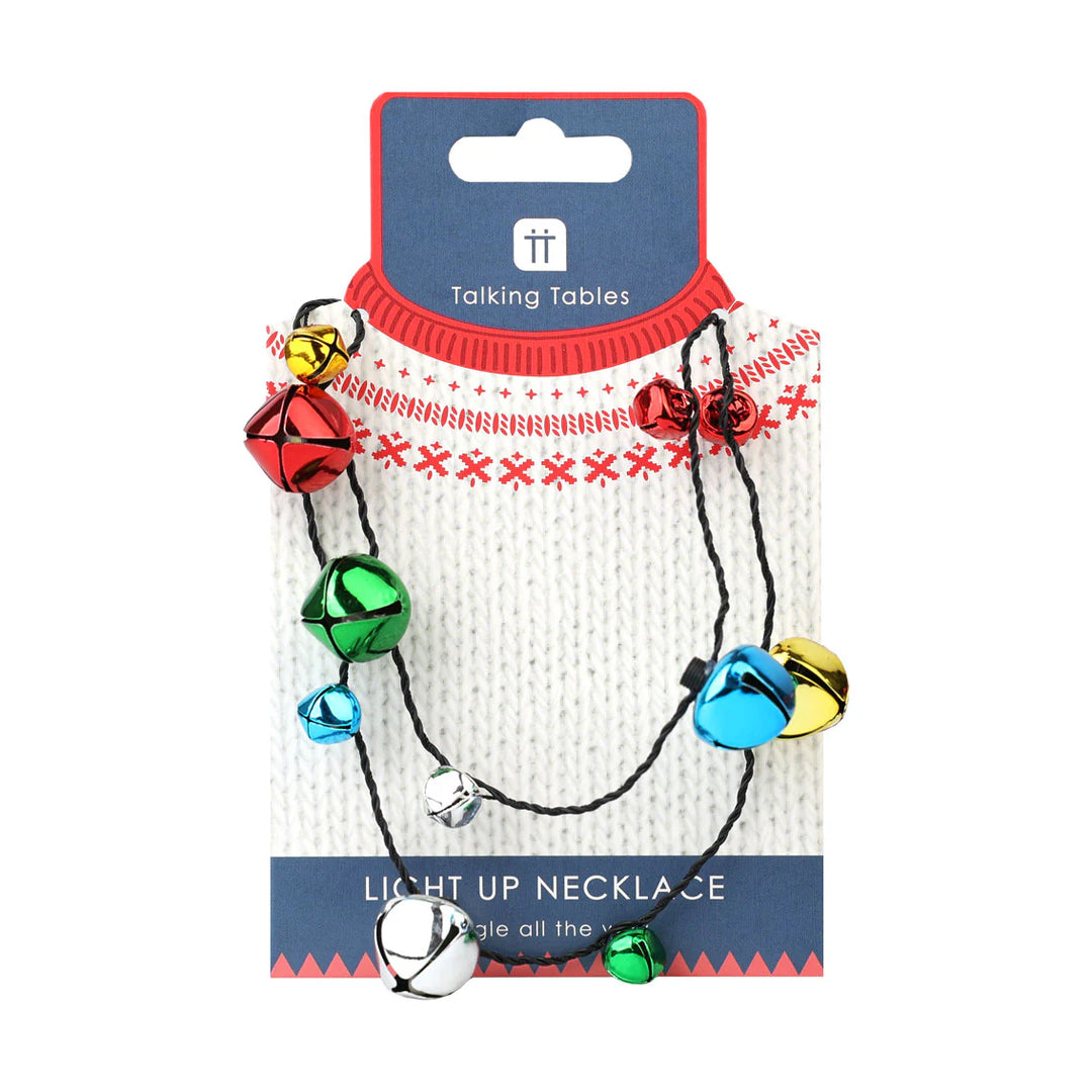 Retro Pop Light Up Bell Necklace from Talking Tables Christmas by Cornucopia Home and Gift, featuring a festive LED bell pendant.