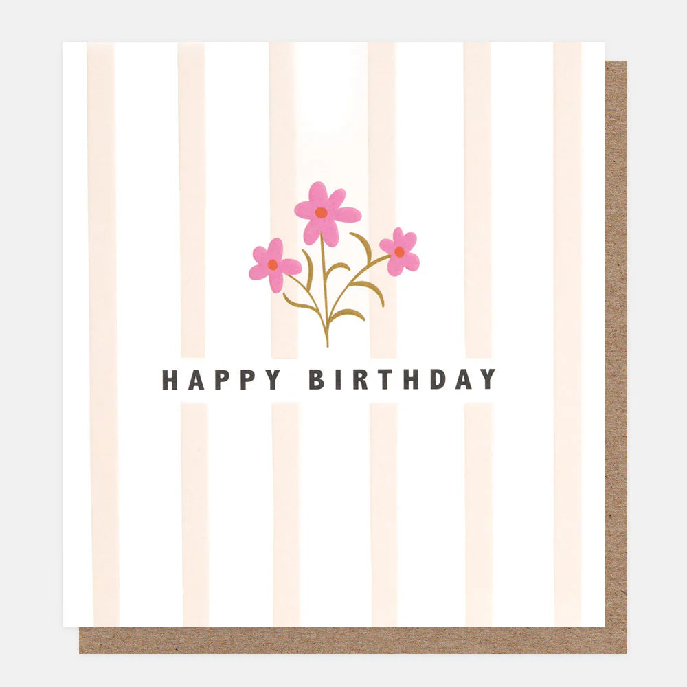 Caroline Gardner Happy Birthday Posey on pink stripe greeting card with floral design, suitable for birthday celebrations.