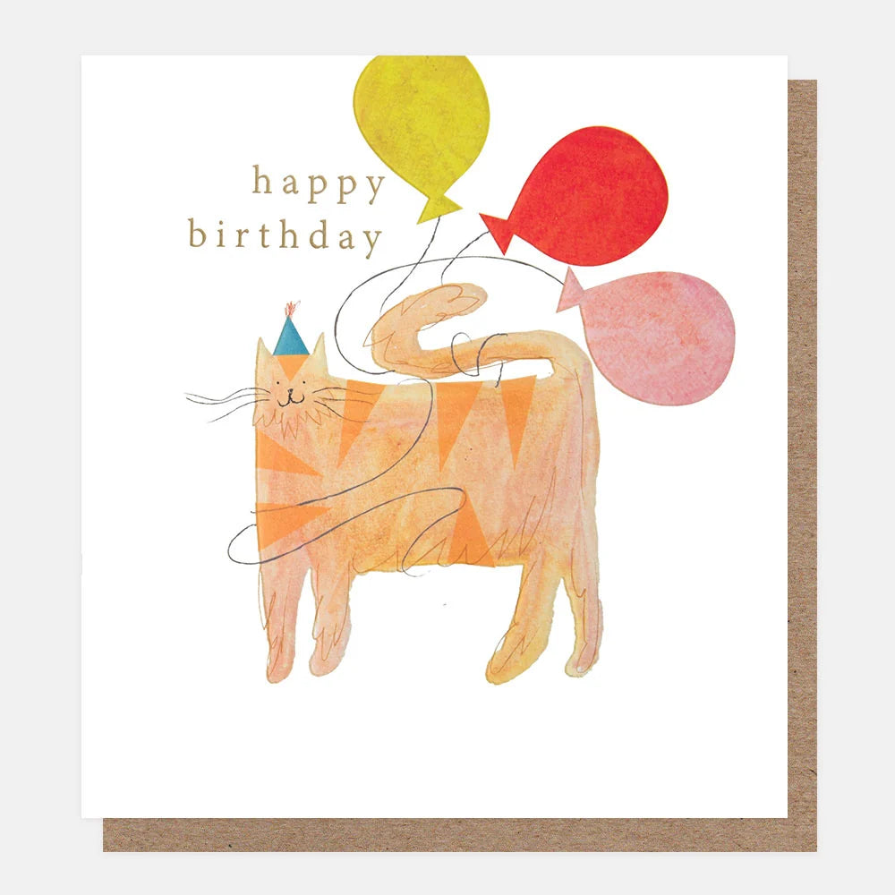 Ginger Cat With Balloons Birthday Card