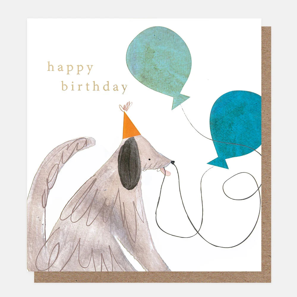 Grey Dog With Balloons Birthday Card