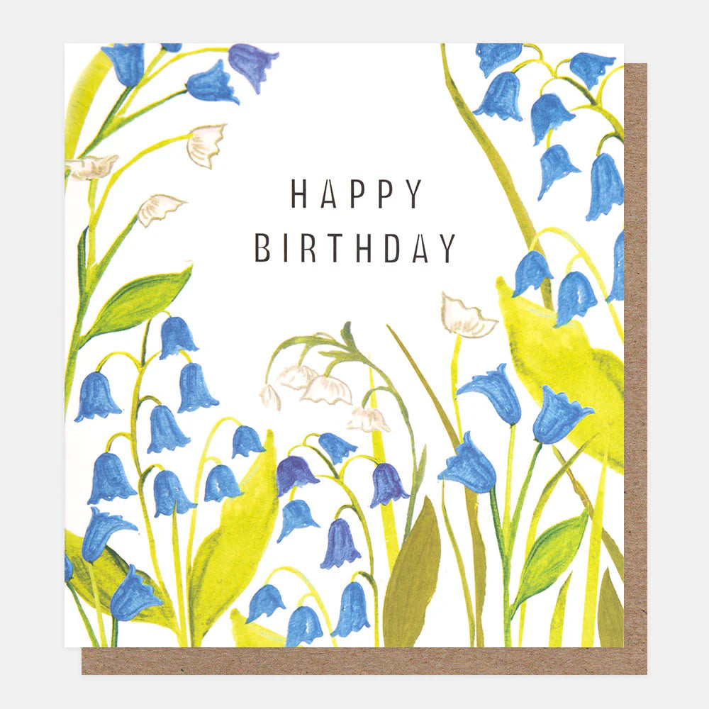 Bluebells birthday card by Caroline Gardner featuring cheerful bluebell illustrations on a festive design
