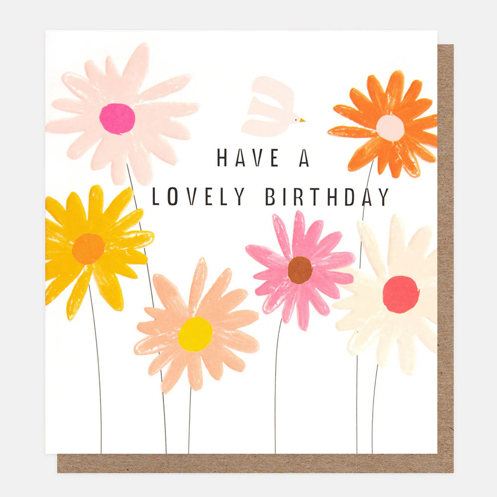 Have A Lovely Birthday multi-flower greeting card by Caroline Gardner for Cornucopia Home and Gift, featuring colorful floral illustrations.