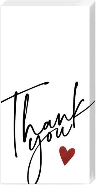 Thank you with hearts pocket tissues from Cornucopia Home's Ideal Home Range, featuring a heartfelt design on soft tissue packaging.