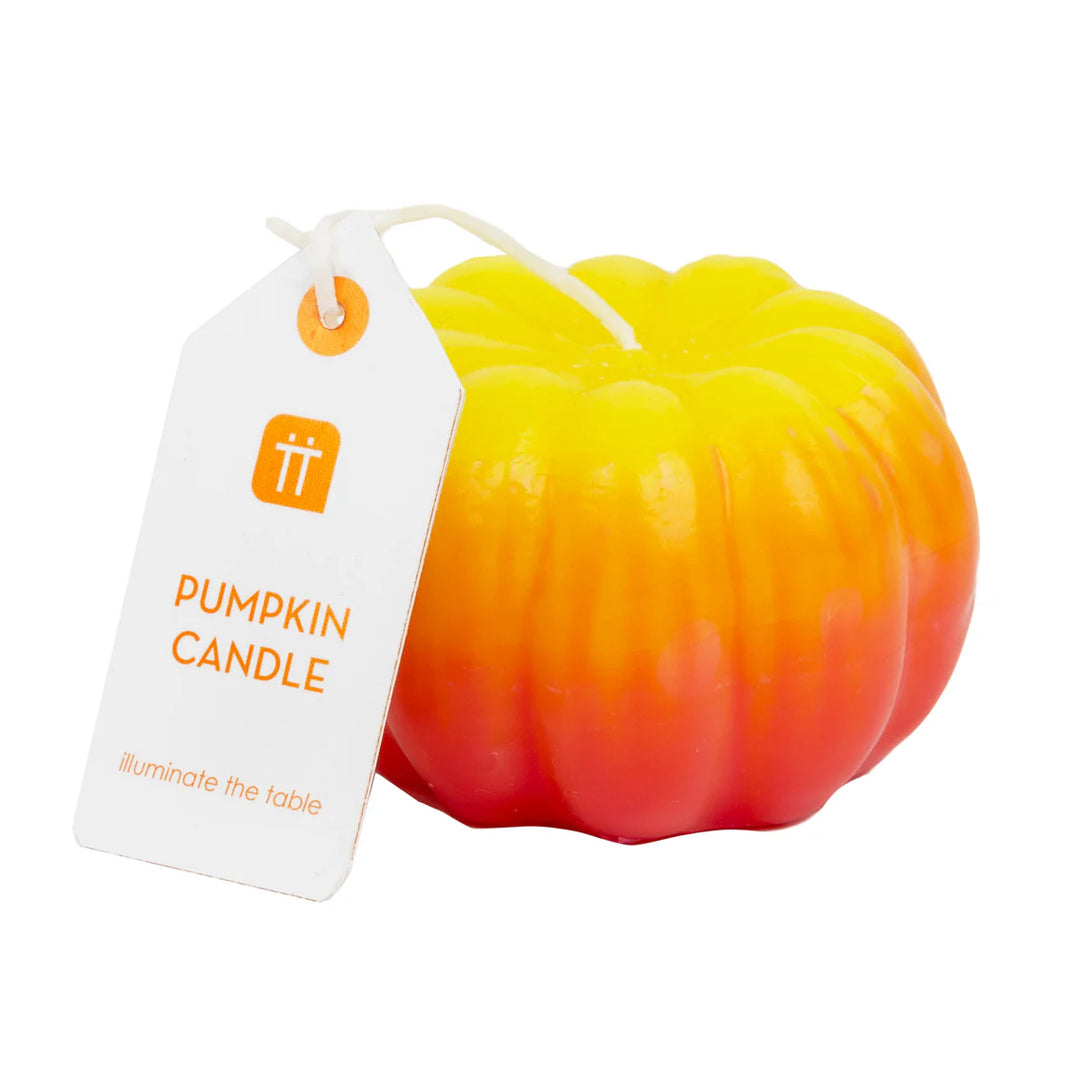 Yellow ombré pumpkin-shaped candle from Cornucopia Home and Gift, designed for Halloween decor.