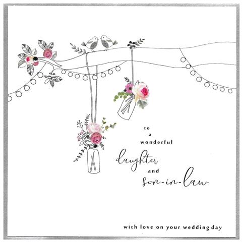 Cinnamon Aitch wedding card for daughter and son-in-law from Cornucopia Home and Gift, featuring elegant floral and heartfelt message design.