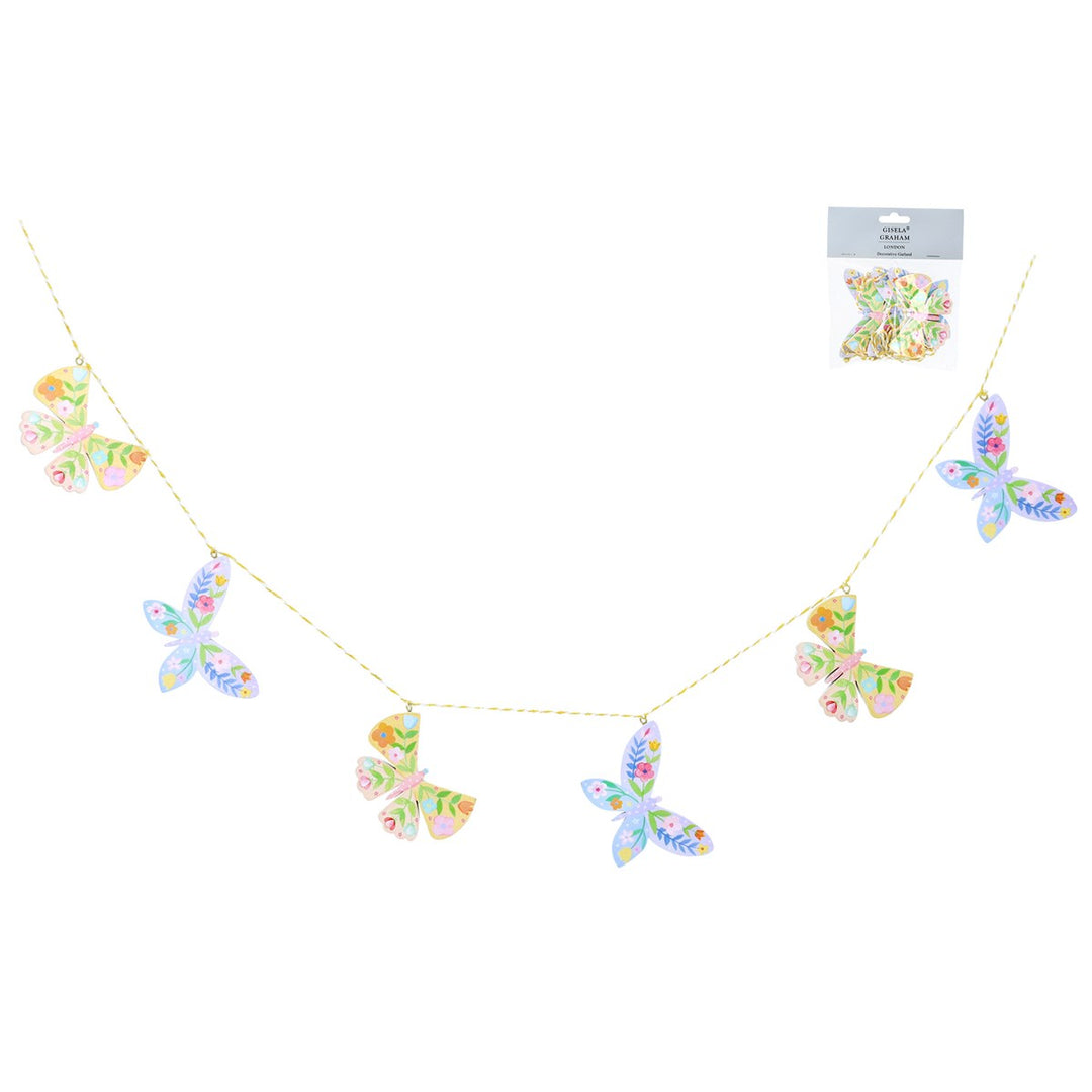Pastel flowers and butterfly wooden garland from Gisela Graham Easter collection, decorative floral and butterfly decor for spring.