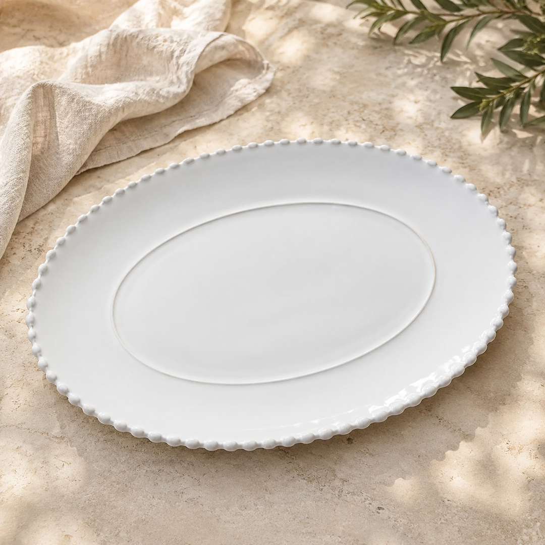 Pearl White Oval Platter 34cm