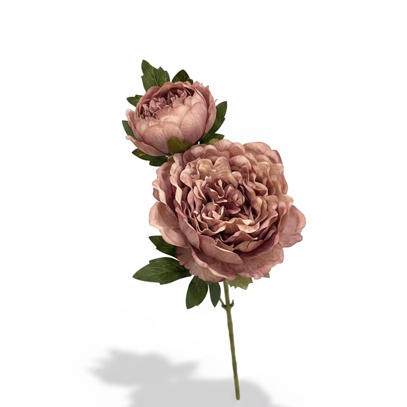 Peony with Bud Faux Flower Stem - Dusky Mauve